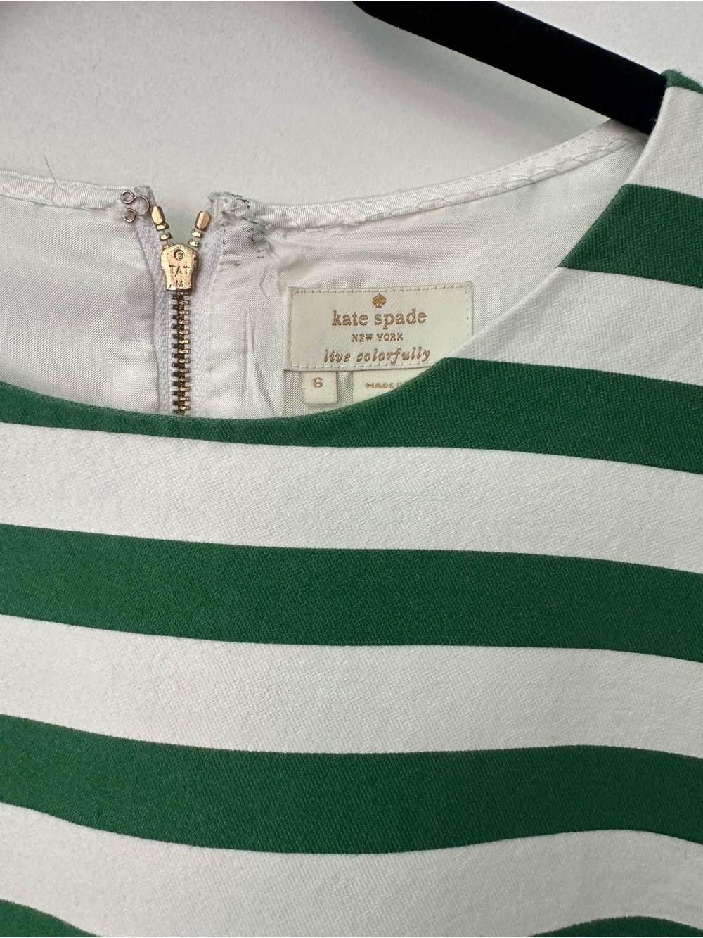 Kate Spade Green White Striped Blouse Size 6 Silk Back High Low Top - Picture 3 of 7